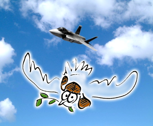 La colomba della pace inseguita da un F-35