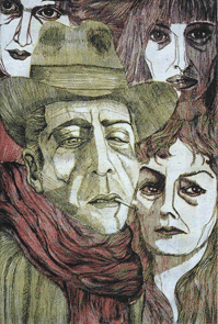 Giuseppe Fava, 1975. Autoritratto romantico (acquaforte 47x32)